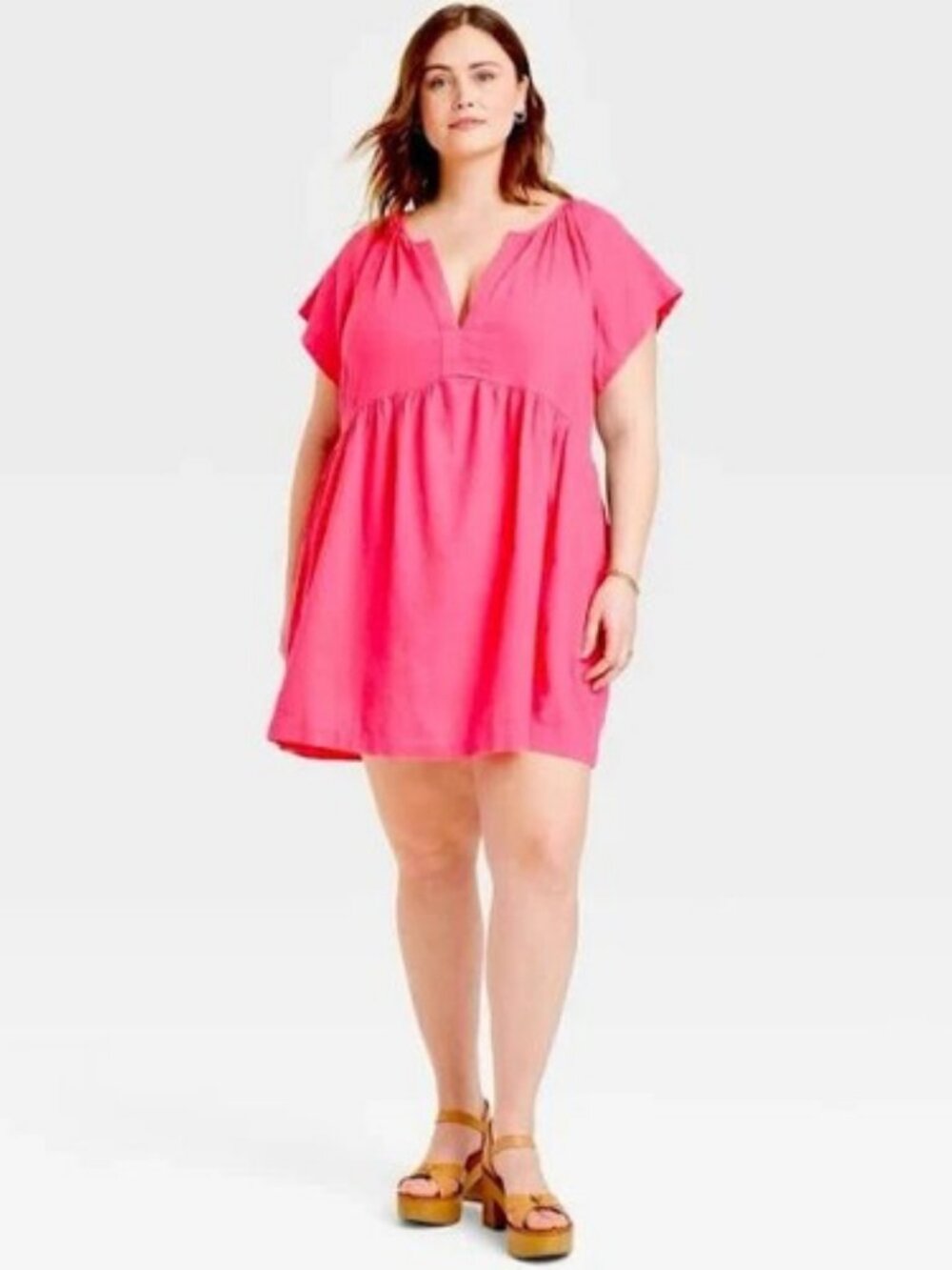 Universal Thread Pink Linen Blend Casual Baby Doll Dress Women's XL